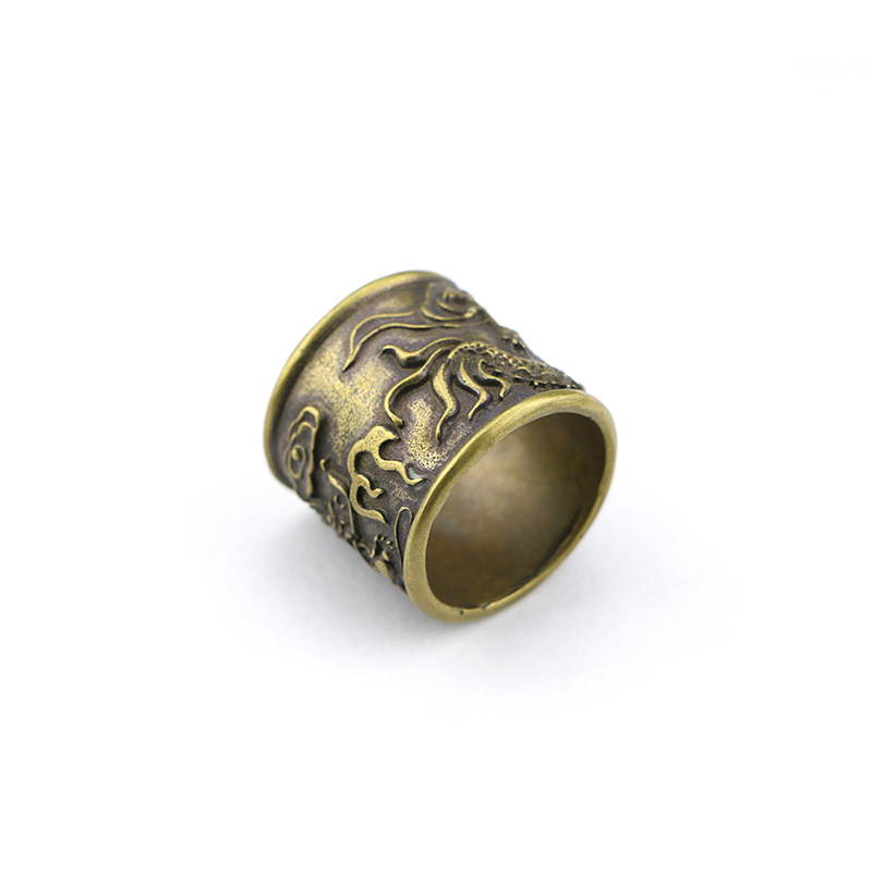 zcqbcy复古纯铜龙纹扳指铜戒指中国龙铜扳指指环黄铜戒指精铜饰古玩