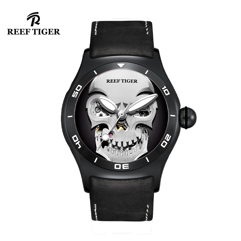 全自动机械表镂空夜光防水男表潮流皮带骷髅手表rga70s7 黑壳骷髅头