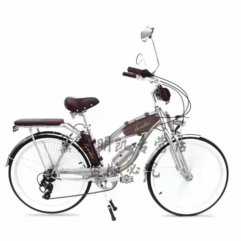 自行車上班城市通勤自行車復(fù)古自行車上海英倫城市通沙灘變速車 銀+后貨架+鏡+鋁水壺 24英寸  7速