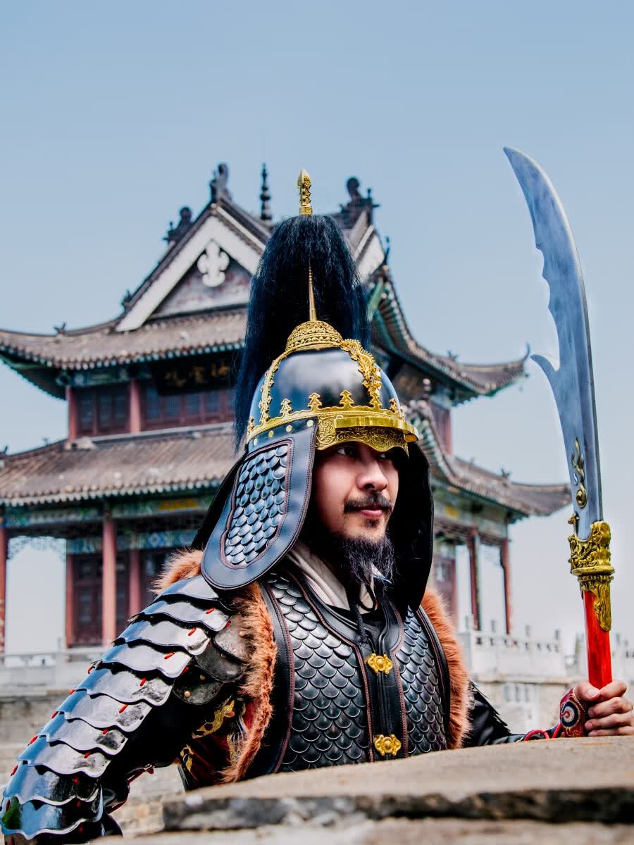 雅格罗伊盔甲古装将军古代铠甲明黑漆鱼鳞齐腰甲中国甲胄古装士格斗