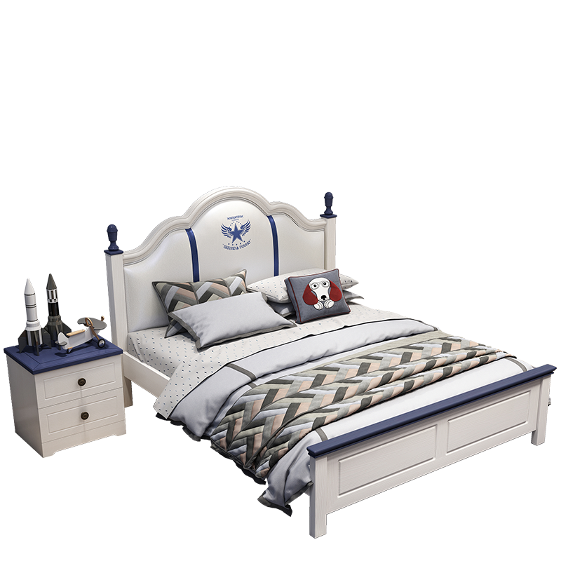 【粉丝超百万】童友 儿童床男孩单人床1.5米高箱床1.2米单层床软包皮床儿童家具套房组合次卧儿童床 实木床 1500*2000