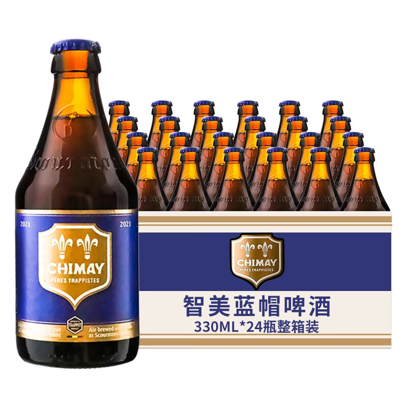 智美（Chimay） 比利时进口修道院精酿啤酒 高度啤酒 瓶装整箱装 智美蓝帽 330mL 24瓶 整箱装