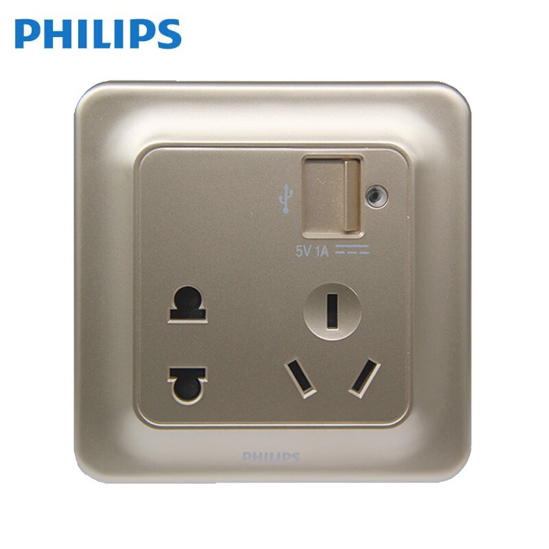 飞利浦(philips)开关插座墙面面板思瑞金窗帘家用86型五孔带usb暗装