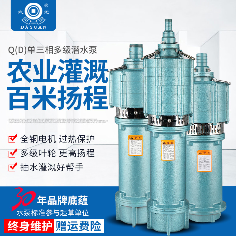 大元单相潜水泵 大元qd家用220v大流量灌溉农用潜水泵1.