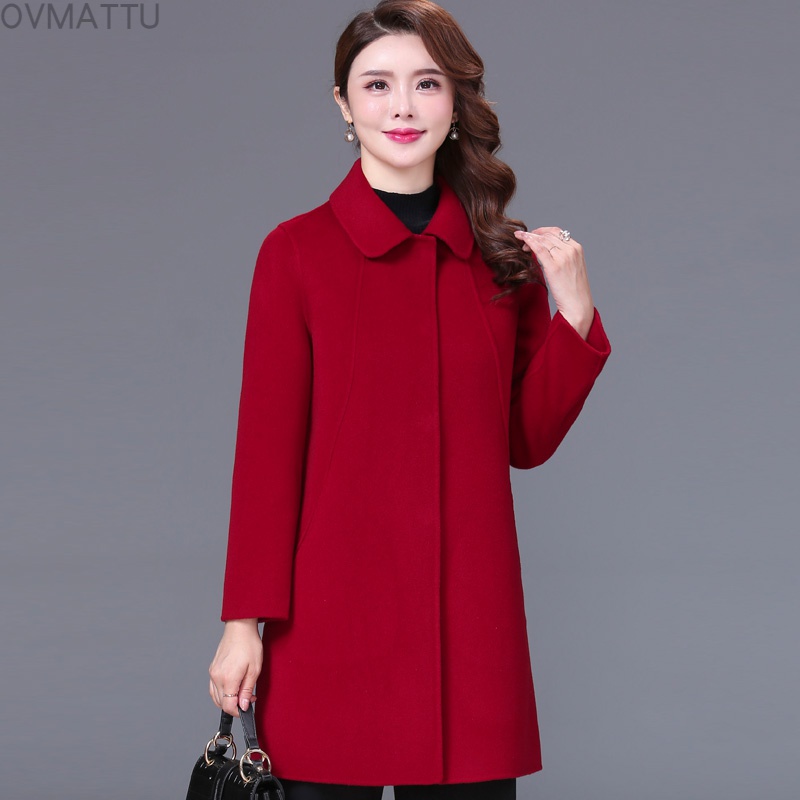 ovmattu 香港轻奢品牌女装双面羊绒大衣女2021新款秋冬羊毛呢子洋气