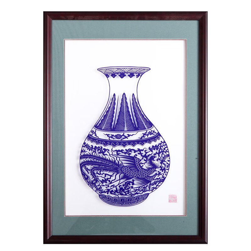 卢淑蓉纯手工剪纸画客厅工艺装饰画壁画送礼餐厅新中式青花瓷挂画 凤