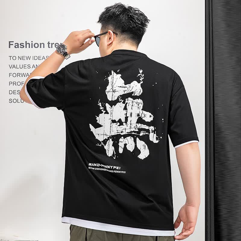 纺布者大码男装300斤夏季文字印花潮胖子短袖t恤宽松加肥加大肥佬