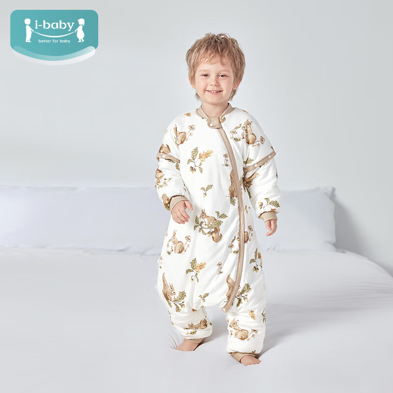 ibaby睡袋恒温婴儿睡袋宝宝分腿式连体睡衣抑菌防踢被【秋冬夹棉】DD 【暖冬夹棉120g】橡果松鼠（室温16-20℃） 100码【推荐身高90-100cm】