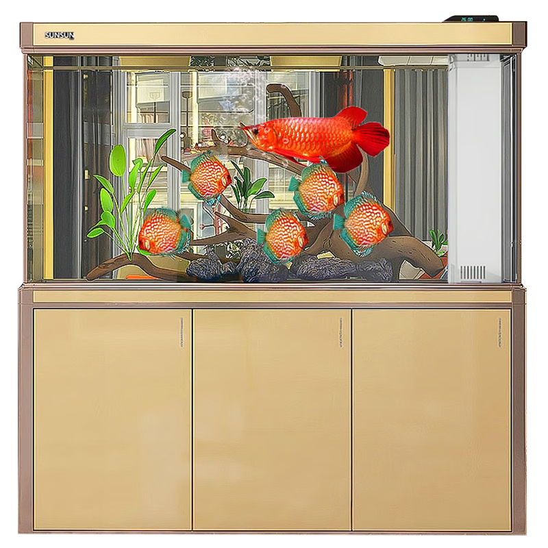 森森（SUNSUN）大型魚缸底過濾水族箱客廳家用落地玻璃生態(tài)金魚缸 【實時溫顯+燈控】經(jīng)典黑 1.5米長35cm寬