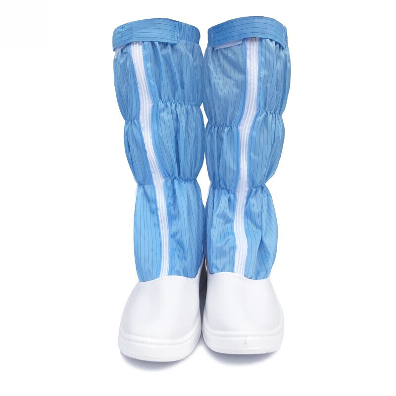 硬底高筒靴 PVC长筒靴 防尘鞋 防护靴 连体服 5mm蓝色条纹 42