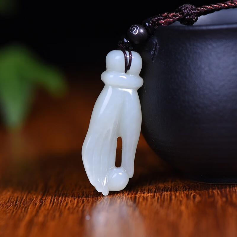 赵禄新疆和田玉白玉精雕佛手吊坠男士玉坠精致简约挂件玉佩生日礼物