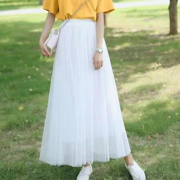 半身裙子夏天网纱纱裙沙沙裙夏季纱网单半身裙时 白色裙子 s 95斤以下