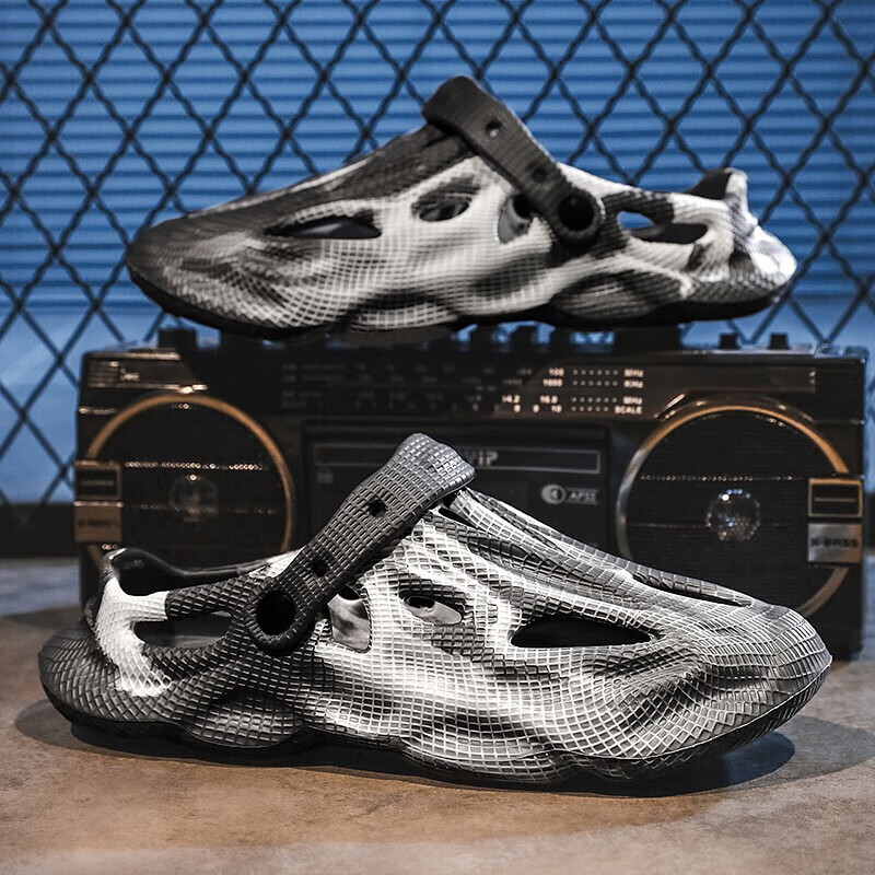 穿防滑居家包头半拖鞋运动踩屎感越南沙滩凉鞋 黑白渐变凉鞋【41码】