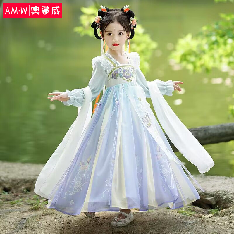奥蒙威儿童汉服女童超仙中国风连衣裙飘逸春秋唐装纱裙MR-01蓝带140怎么看?