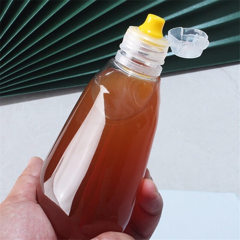 蜂蜜瓶尖嘴挤压式硅胶阀盖蜂蜜塑料瓶果汁瓶调料瓶多规格液体分装瓶翻盖 500克矮粗款蜂蜜瓶2个 带硅胶阀