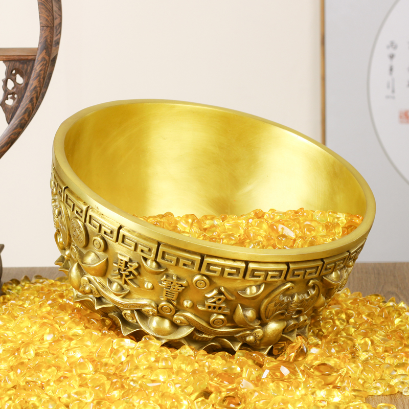 2021新款铜聚宝盆纯铜摆件实心聚宝盆招財办公室客厅装饰品桌面开业