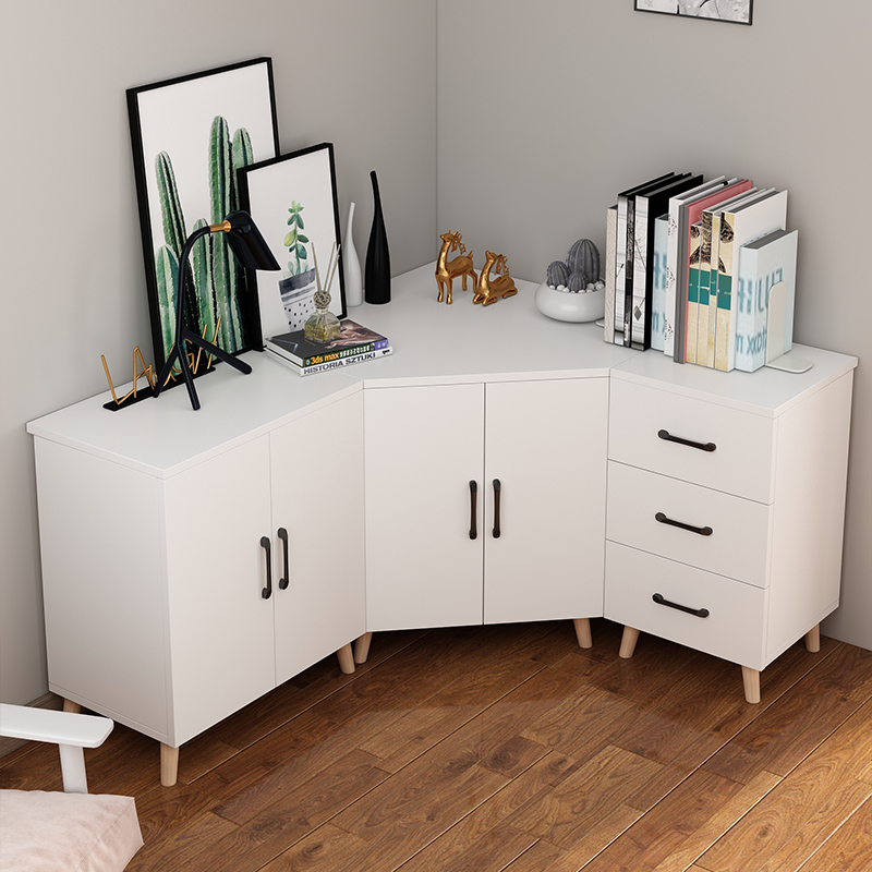 多功能组合转角柜家用简约储物柜靠墙电视柜客厅边柜弧形三角柜 白色