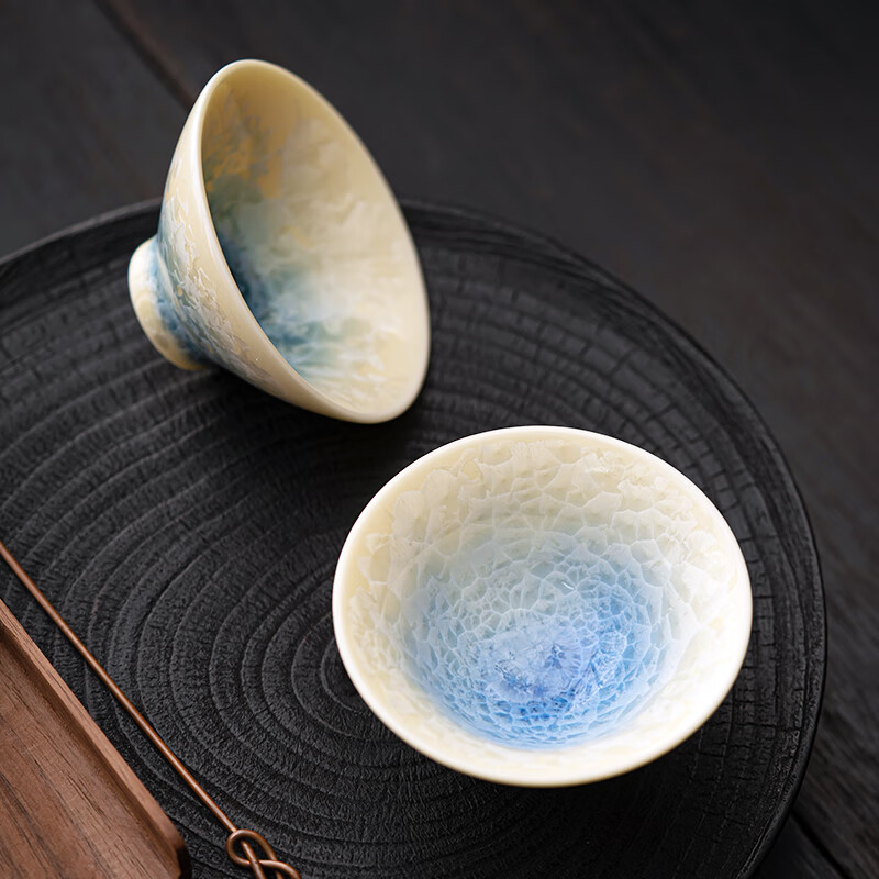 单杯人专用茶杯子陶瓷品茗杯功夫茶具茶盏 结晶釉【幽绿】斗笠杯-单个