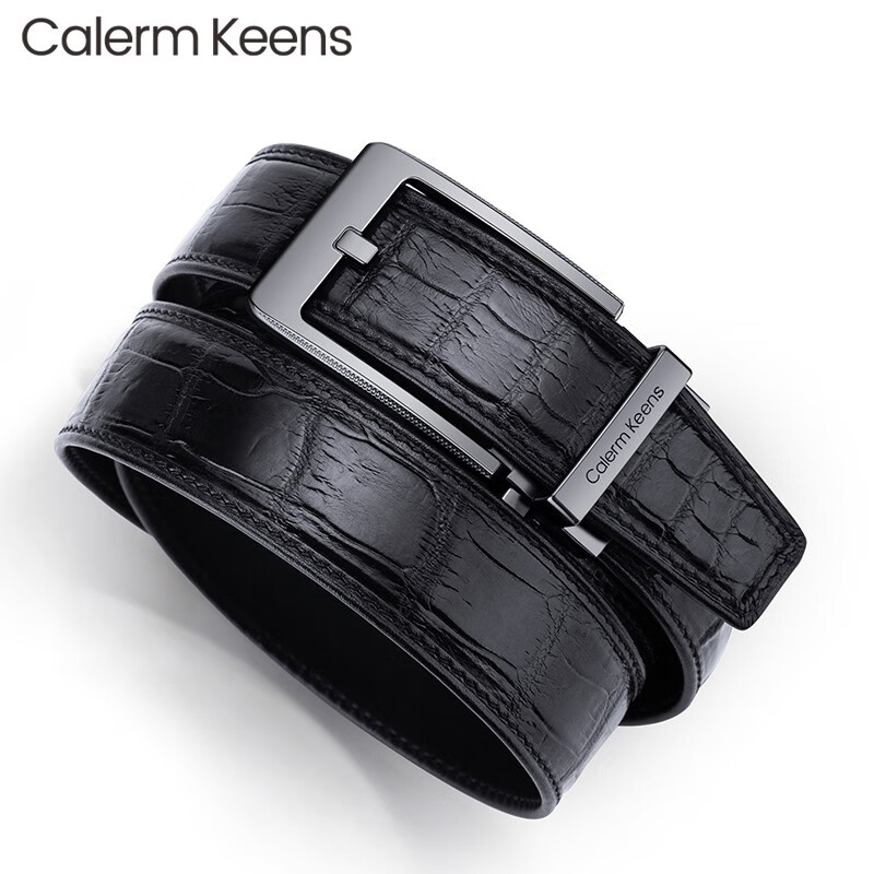 Calermkeens男士皮带男商务休闲真鳄鱼皮无孔情人节腰带国际十大品牌奢侈礼品 枪色-黑色鳄鱼皮【实木礼盒】 120cm 其他尺码联系客服