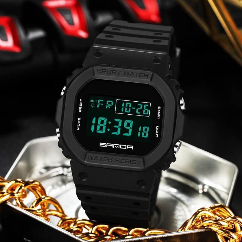 三达(sanda)多功能手表男士初中高中学生儿童运动潮流防水夜光计时