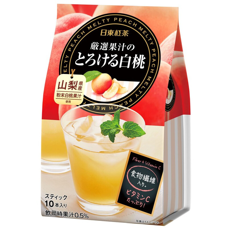 日本进口 日东红茶 水蜜桃味速溶饮料 10条装95g 桃子味冲饮固体饮料水果茶 果汁粉独立包装