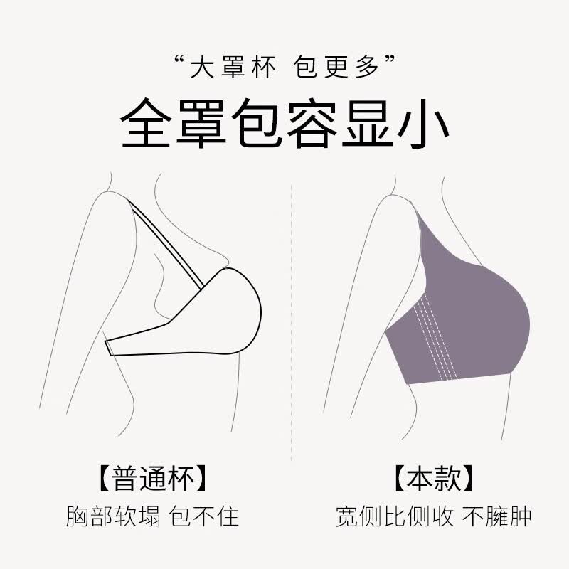 千奈美新款大胸显小内衣女薄款蕾丝性感收副乳 灰绿色 80D