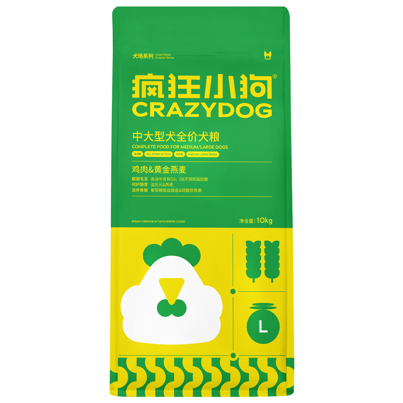 瘋狂小狗 狗糧金毛邊牧拉布拉多哈士奇中大型幼犬成犬狗糧雞肉燕麥40斤裝 【呵護腸胃】雞肉燕麥20kg