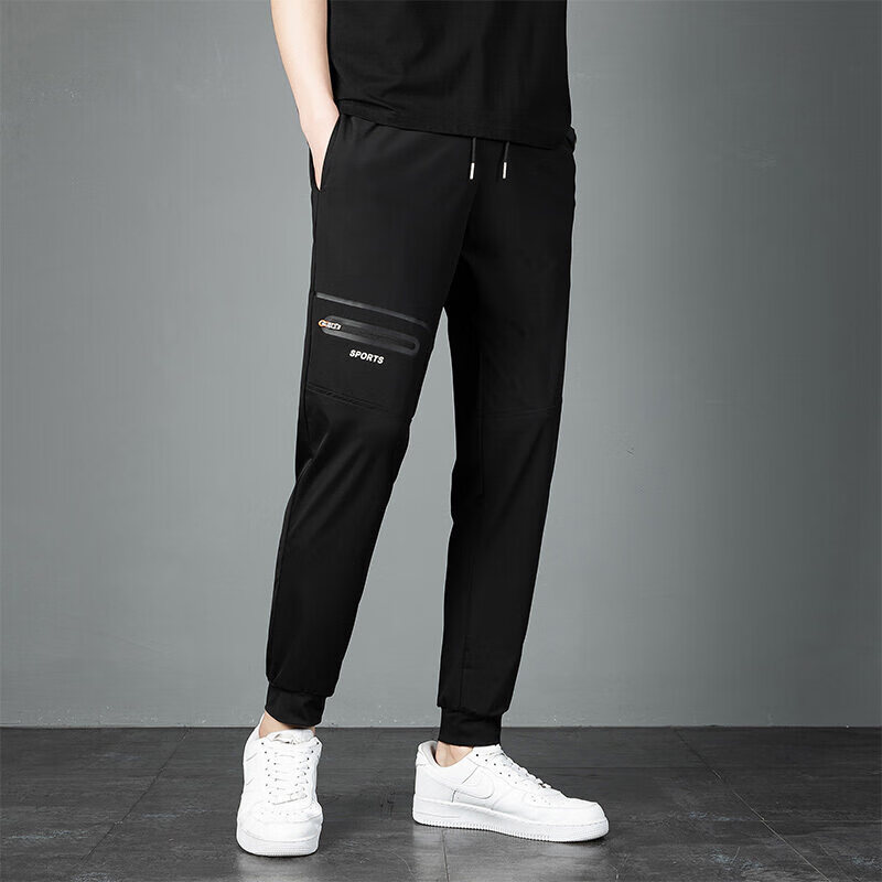 冰丝裤子男夏季薄款宽松男士速干锦纶休闲裤 黑色 3xl