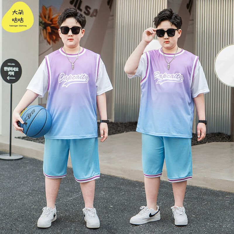 大萌咕咕胖男童大码健身套装男胖子加大加肥运动篮球跑步训练服运动速