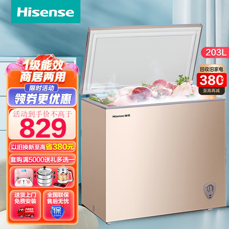 海信家用冰柜  203升 一级能效 冷藏冷冻转换冷柜 节能省电 单门小