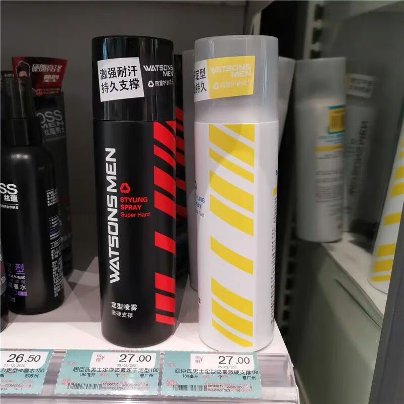 屈臣氏屈臣氏店男士定型的喷雾180ml 干发胶持久造型喷雾速干蓬松洗发水 强力定型喷雾