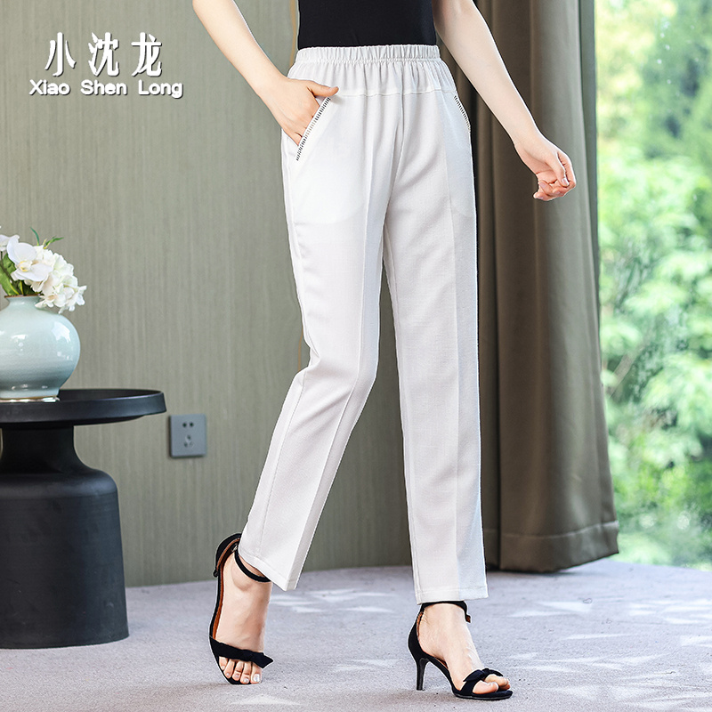 小沈龙 妈妈裤宽松休闲百搭女士高腰裤棉麻夏天九分裤斜插兜清爽舒适