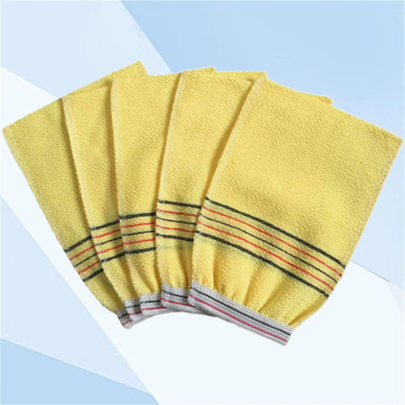 日美新特粗砂搓澡巾单层双面薄款搓澡神器搓背强力去污搓泥成人洗澡巾男 黄色单层250D粗砂[5条装]