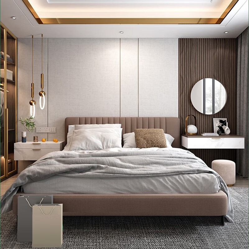 鑫雅现代简约轻奢风卧室床头背景墙木饰面板护墙板电视背景墙墙装饰板