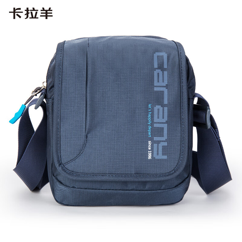 卡拉羊单肩包男士斜挎包多隔层帆布包休闲小包户外胸包cx4008藏青
