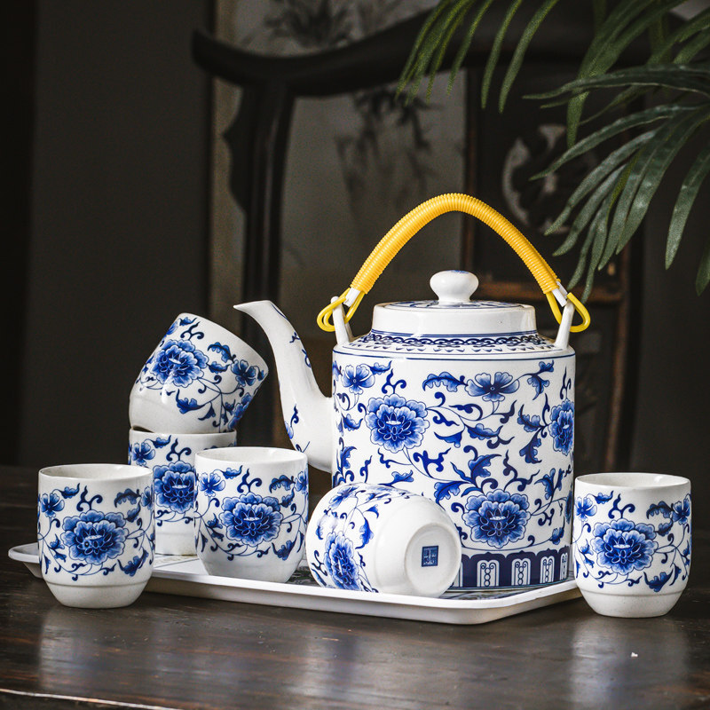 金格羽大茶壶陶瓷器大容量 景德镇瓷器茶壶陶瓷大容量凉水壶大号青花