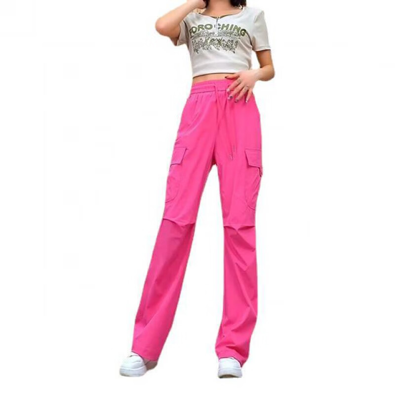 町苧窄版阔腿裤女2025夏季新款高腰工装裤宽松速干裤显瘦运动休闲裤子 黑色 L 28 建议105-115斤