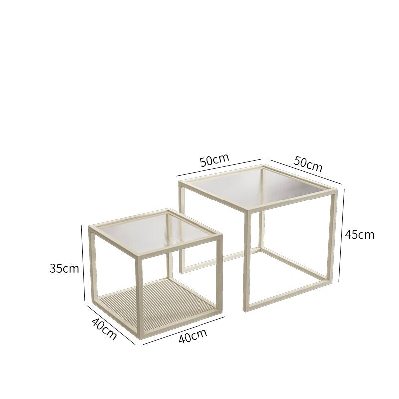 简韵美北欧ins玻璃茶几客厅小户型创意小桌子家用轻奢现代方形组合茶几 米白色小号（40*40*35）