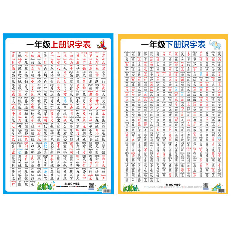 一年级生字识字表挂图上册下册课本同步认字识字学习神器 2张一年级