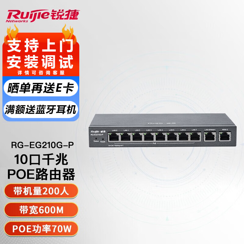 Ruijie 锐捷 RG-EG210G-P 双频1317M 家用千兆无线路由器 Wi-Fi 5（802.11ac）黑色