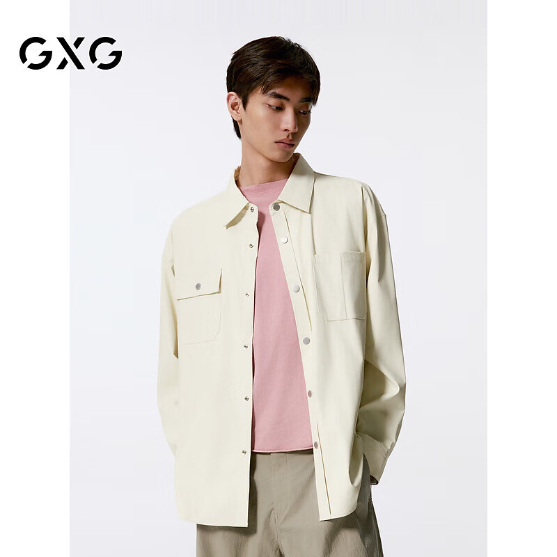 GXG男装翻领长袖衬衫男士24年秋季新品 米白 170/M