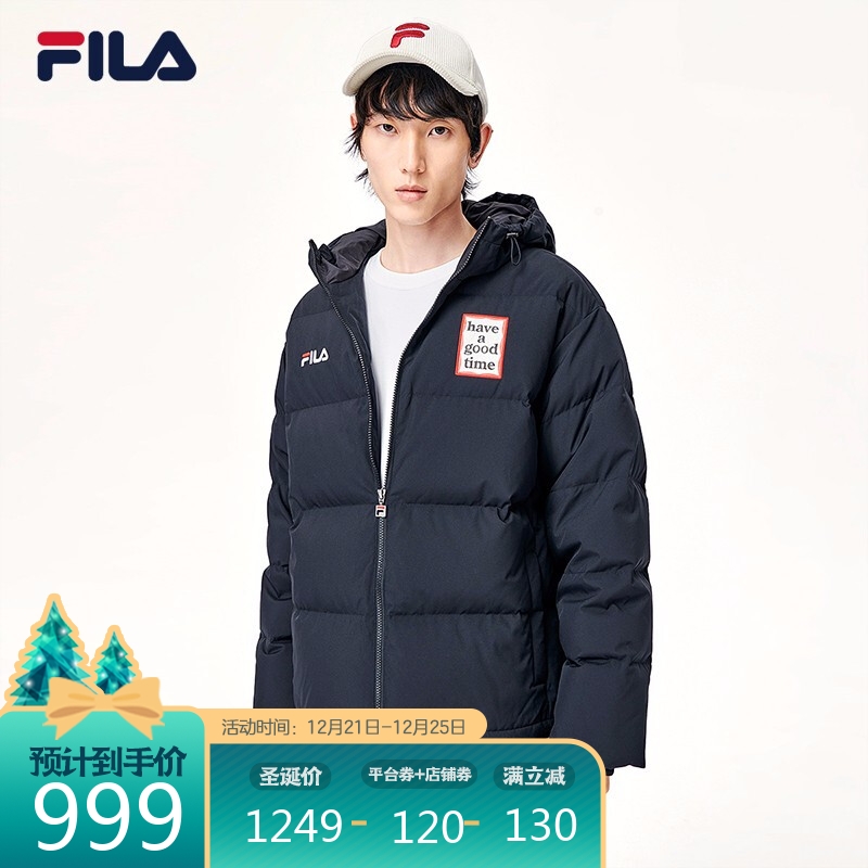 FILA x have a good time斐乐男女装情侣羽绒服冬季连帽长袖外套保暖运动开衫上衣 正黑色-BK 175/96A/L