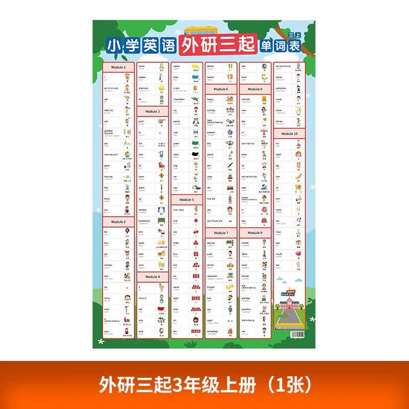 生单词表外研三起版三四五六年级彩色挂图纸 三年级上册（1张）
