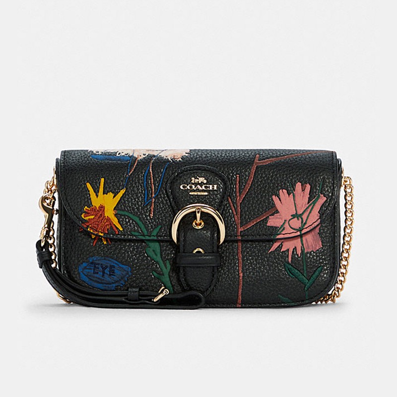 Coach 蔻驰 奢侈品 女士小号黑色手绘花皮质斜挎手拿包 C5586 Ima47 In Black | ModeSens