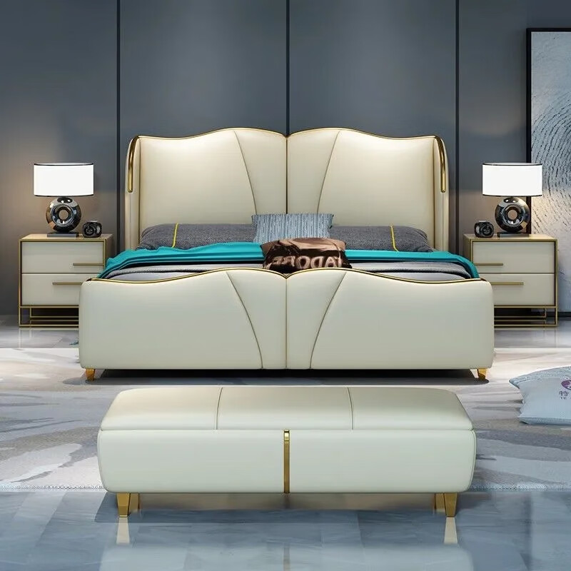 姚先森后现代北欧轻奢床真皮床简约主卧皮艺床1.