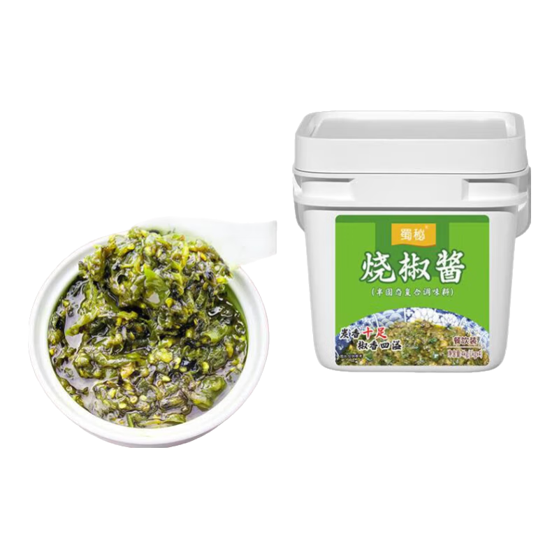 蜀秘炭烤烧椒酱微辣辣椒酱四川特产拌饭虎皮青椒酱剁椒酱拌面下饭菜 烧椒酱8斤商用【桶装4袋】