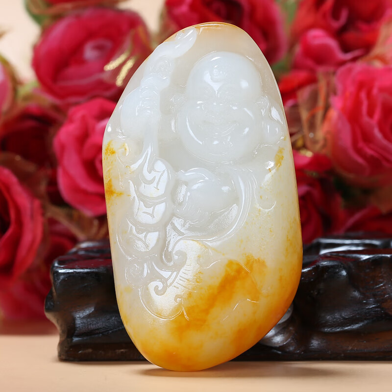 【珠宝严选】苏州玉雕大师万子涵作品 和田玉籽料羊脂玉笑佛公佛引福