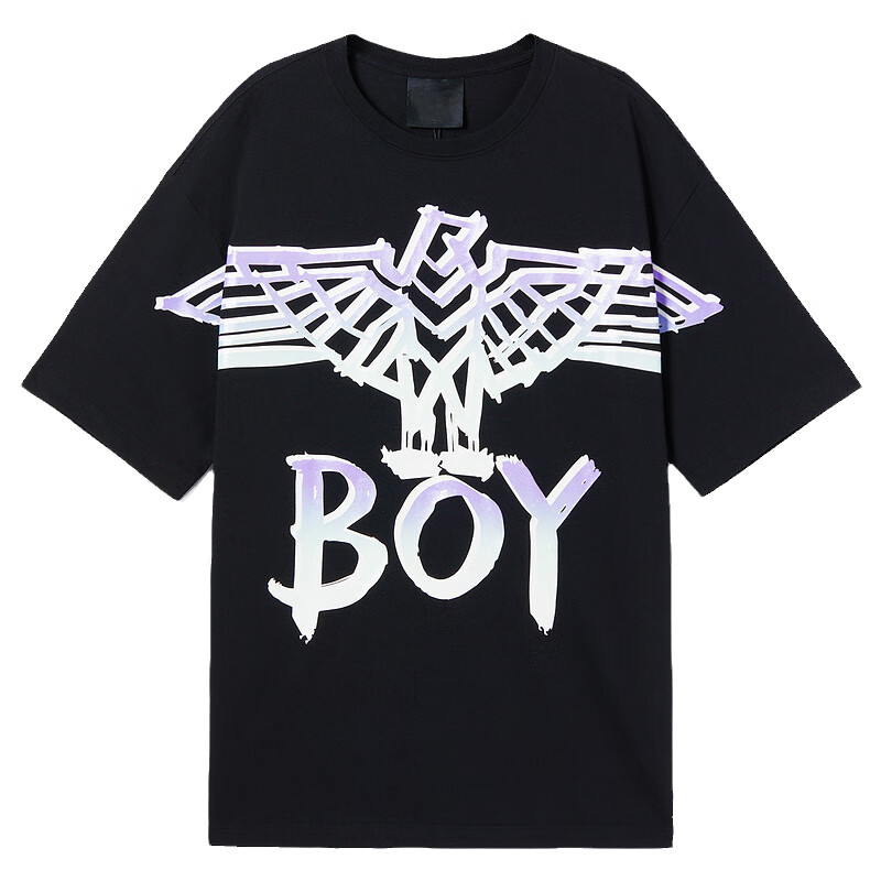 boy短袖t恤牌热转印渐变网鹰黑色白色男女情侣夏季t恤 黑色(渐变网鹰
