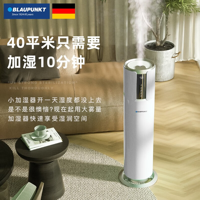 德国蓝宝（BLAUPUNKT）落地上加水空气加湿器卧室家用办公室客厅静音大雾量孕妇婴儿紫外线杀菌除菌 德国蓝宝-智能杀菌白
