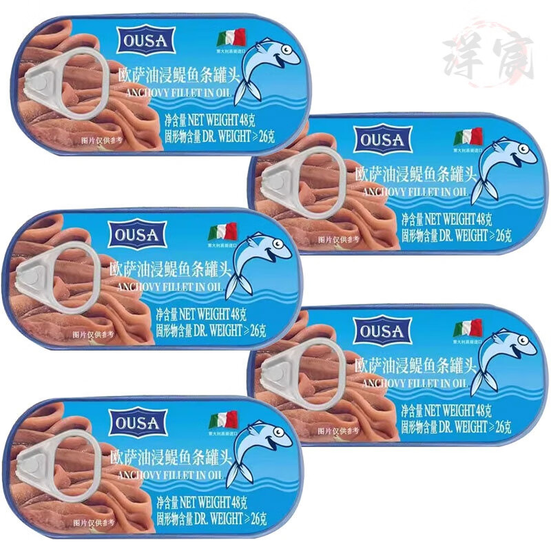 意大利欧萨油浸鳀鱼条罐头48g原海中厨银鱼柳即食家商用 48g*5罐